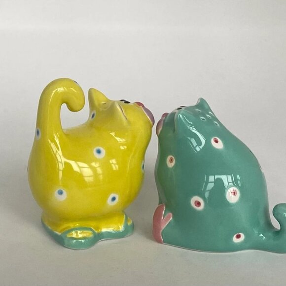 Fitz and Floyd 1985 FANTASY FAIR Cats W/Polka Dots Salt and Pepper Shakers - Picture 2 of 8